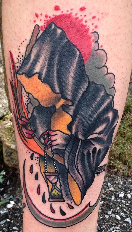 Gary Dunn - Traditional color reaper tattoo, Gary Dunn Art Junkies tattoo 